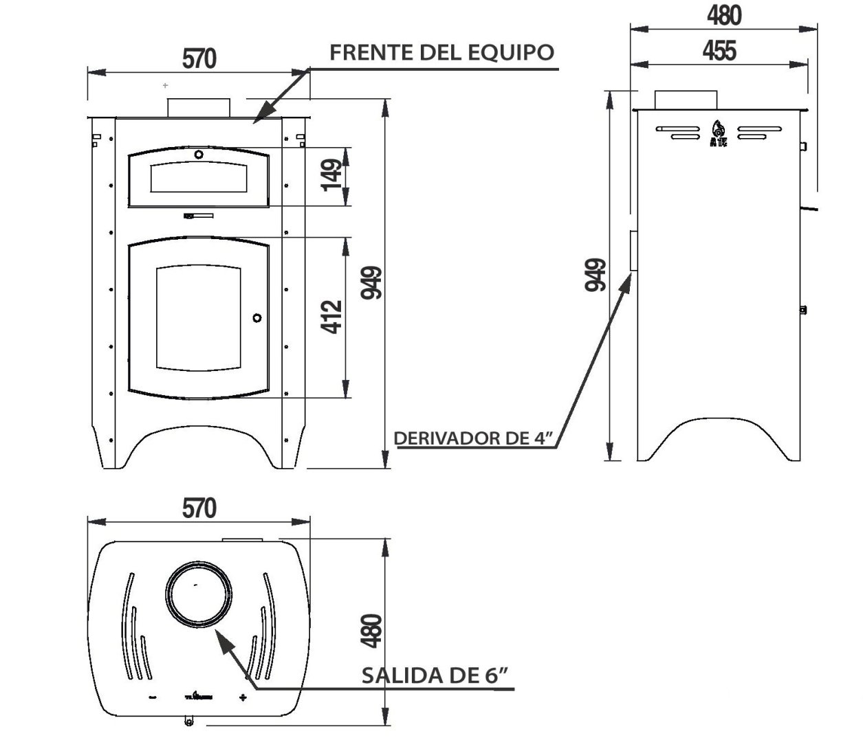 Estufa a leña Ñuke Bahía con horno integrado para cocinar y calefaccionar